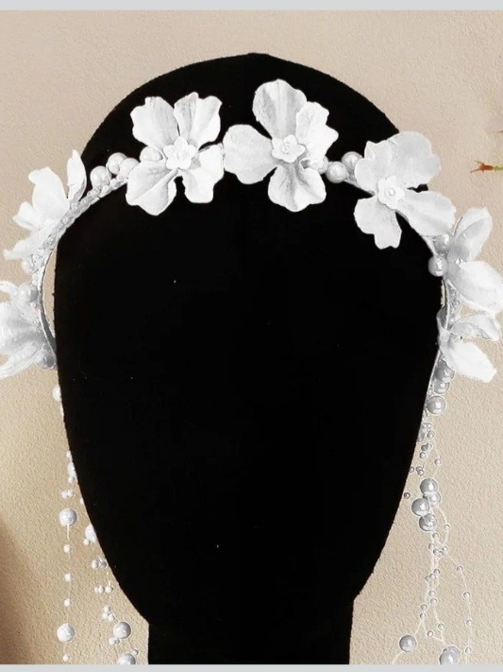 White Floral Pearl Flower Crown Hair Wreath Headpiece Adjustable